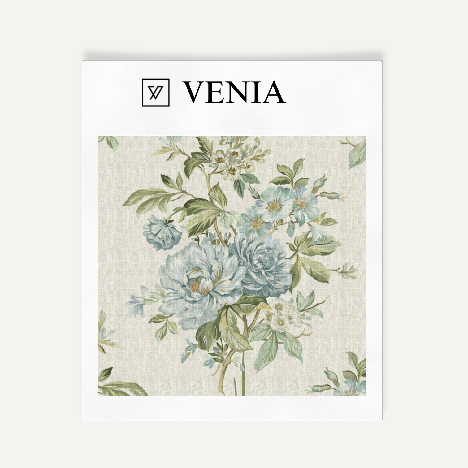 Baby blue vintage floral textile upholstery fabric swatch by Venia Home