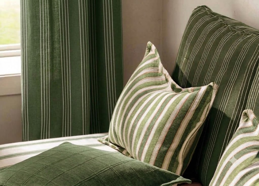 Close-up detail of green vision stripes fabric