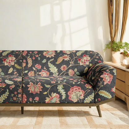 Charcoal whispering blossoms fabric curtain detail