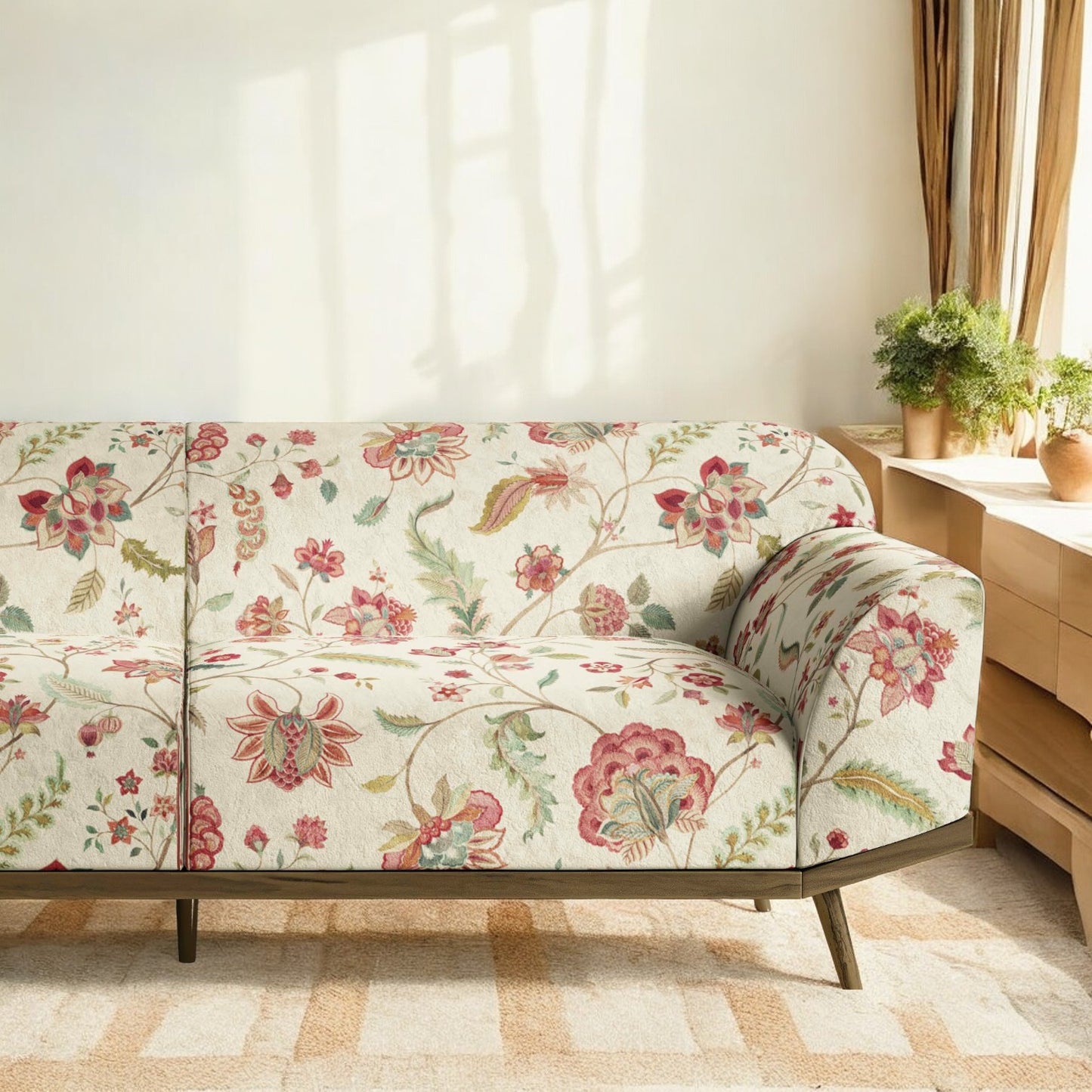 Ivory whispering blossoms fabric as curtain