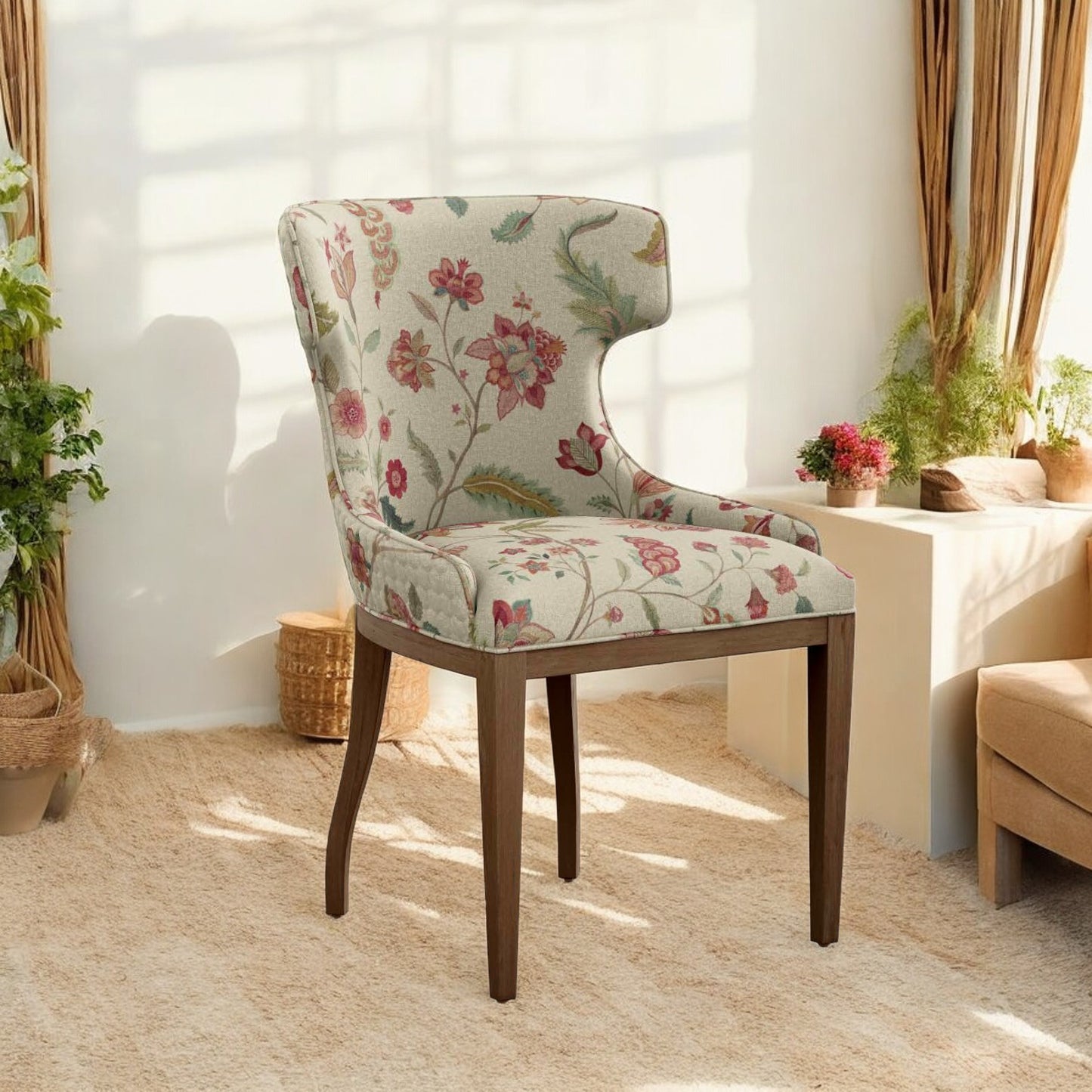 Ivory whispering blossoms fabric on upholstered chair