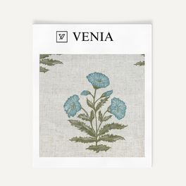Wildflower Trail - Sheer White Linen Curtains - Blue Flowers