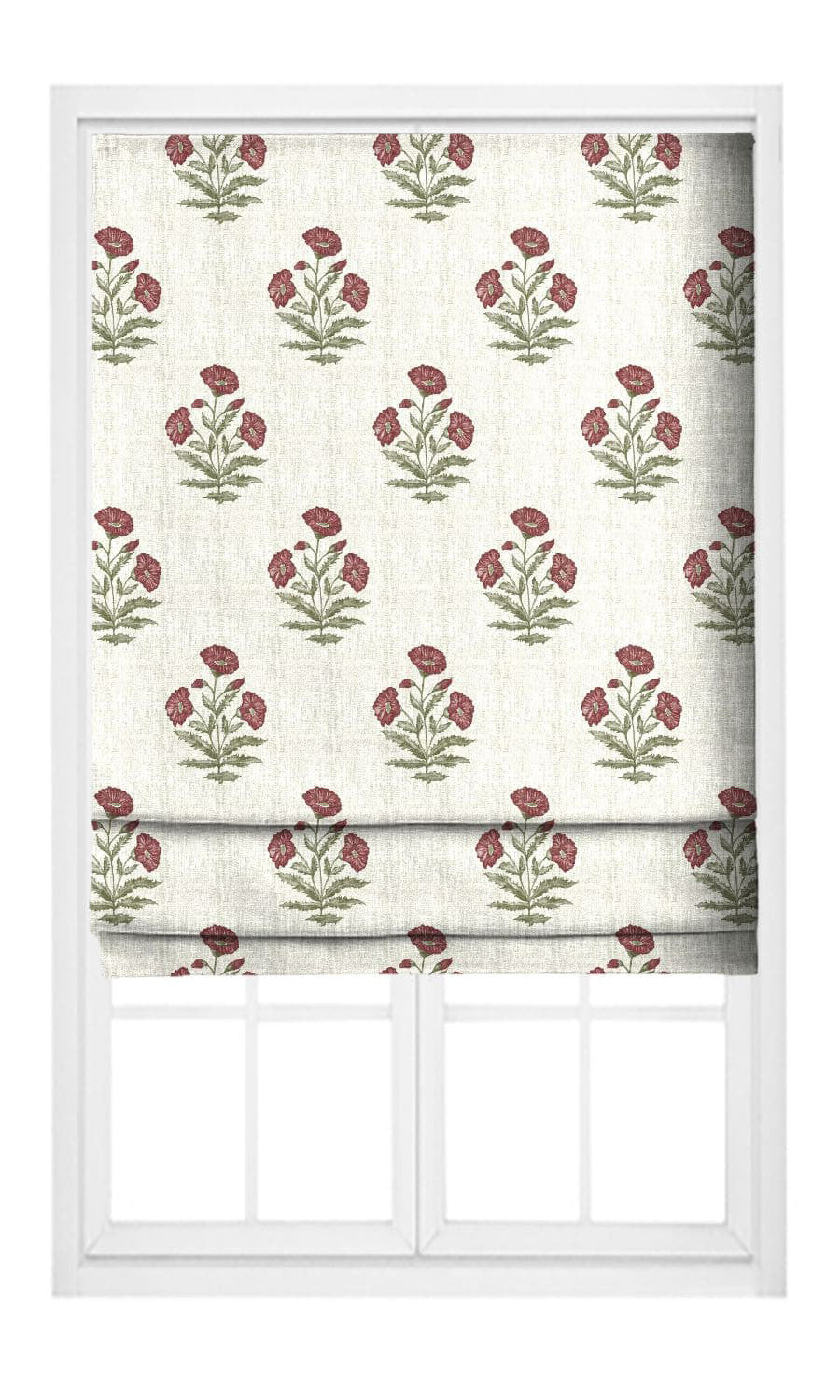 Crimson flowers Wildflower Trail fabric as blinds