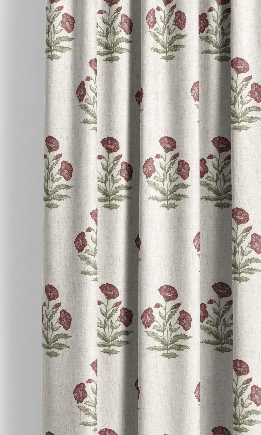 Crimson flowers Wildflower Trail fabric as curtain