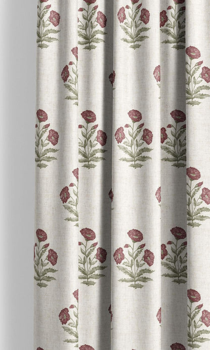 Crimson flowers Wildflower Trail fabric as curtain