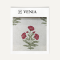 Crimson flowers Wildflower Trail sheer linen curtain swatch by Venia Home