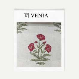 Wildflower Trail - Sheer White Linen Curtains - Crimson Flowers