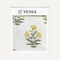 Yellow flowers Wildflower Trail sheer linen curtain swatch by Venia Home