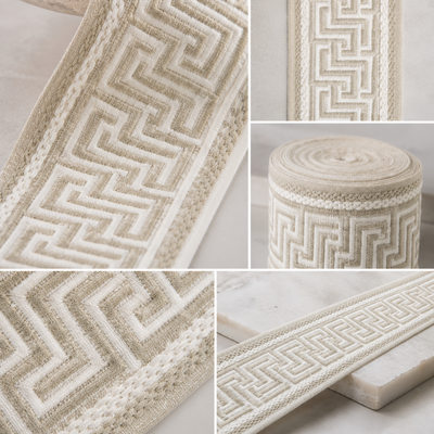 Zeus Beige Embroidered Trim