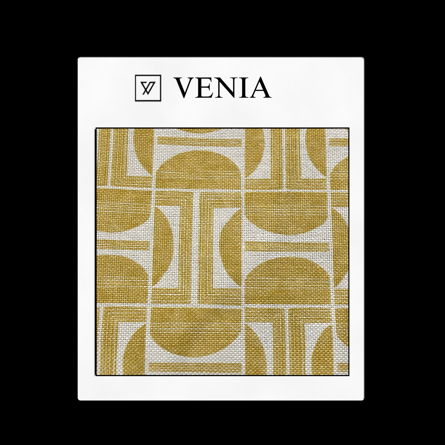 piece of curtain and upholstery fabric on a 'VENIA' monogrammed mockup