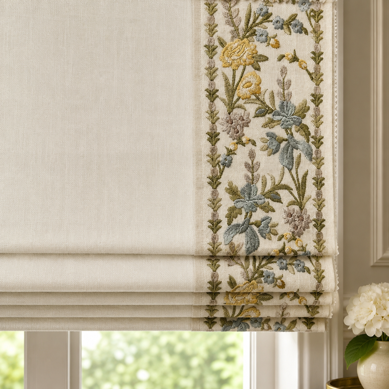 Paradise Garden Yellow Embroidered Trim